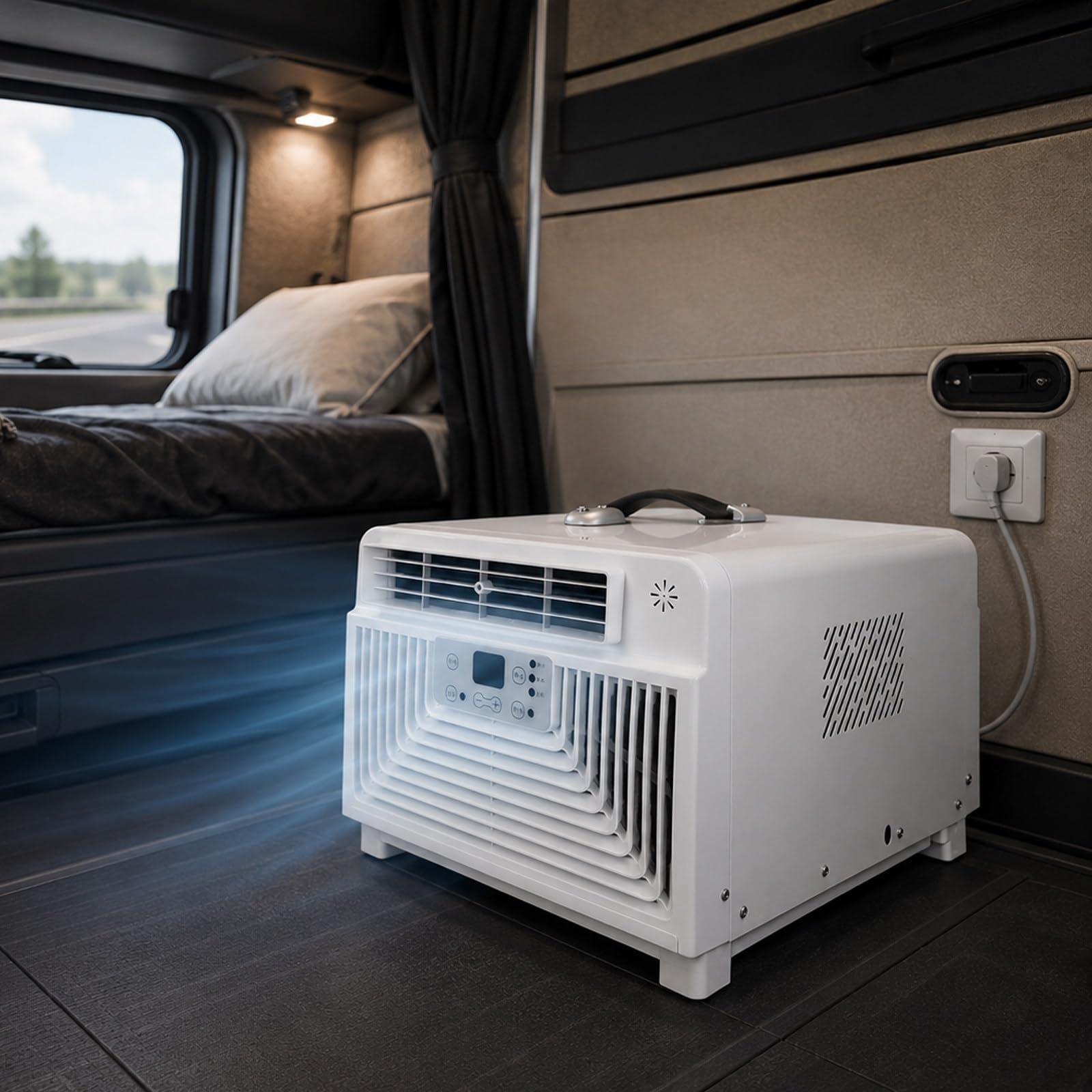 moupeaktain 3400 BTU Camping Air Conditioner, 3-in-1 Cooling Dehumidifier Fan, Portable Ac Unit with Remote, 42db Quiet, 1-12h Timer, For Rv, Truck, Van, Cabin, Small Room, 220V