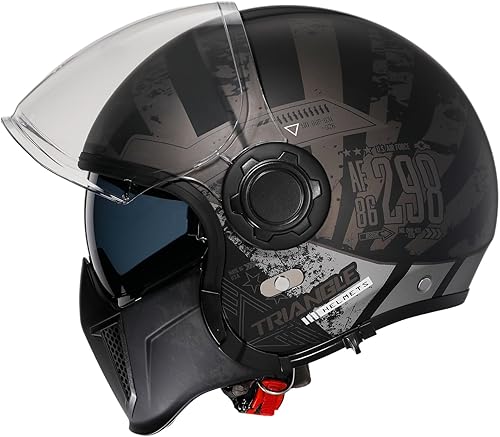 Miniatura 10 de TRIANGLE Casco de motocicleta de cara abierta 34 mitad para hombres con visera extra transparente, crucero, scooter, bicicleta de calle, aprobado