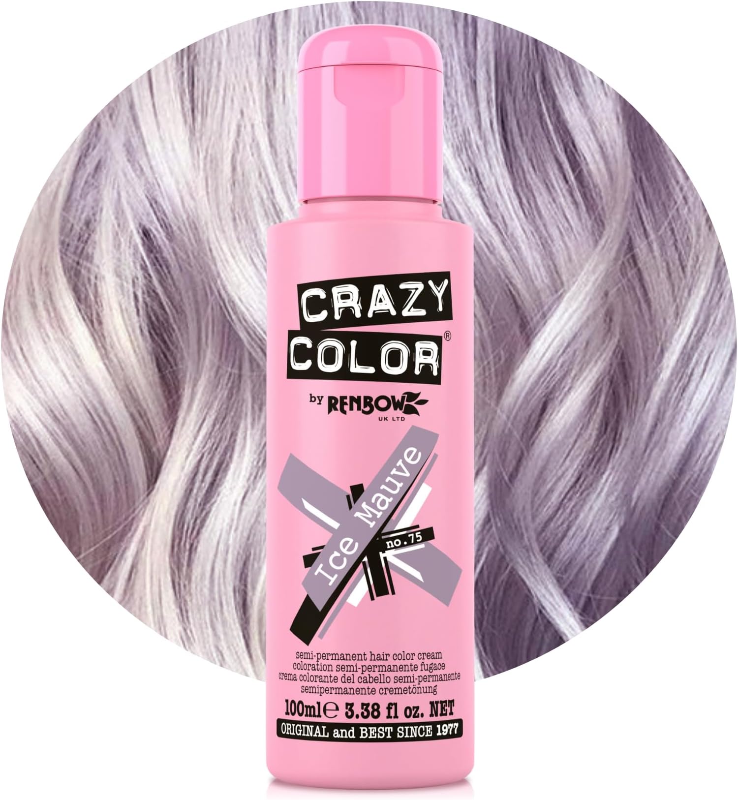 Crazy Color Metallic Ice Mauve Semi-Permanent Hair Dye. Highly Pigmented Dusty Purple Conditioning & Oil Nourishing Vegan Formula | No Bleach or Ammonia | 100ml