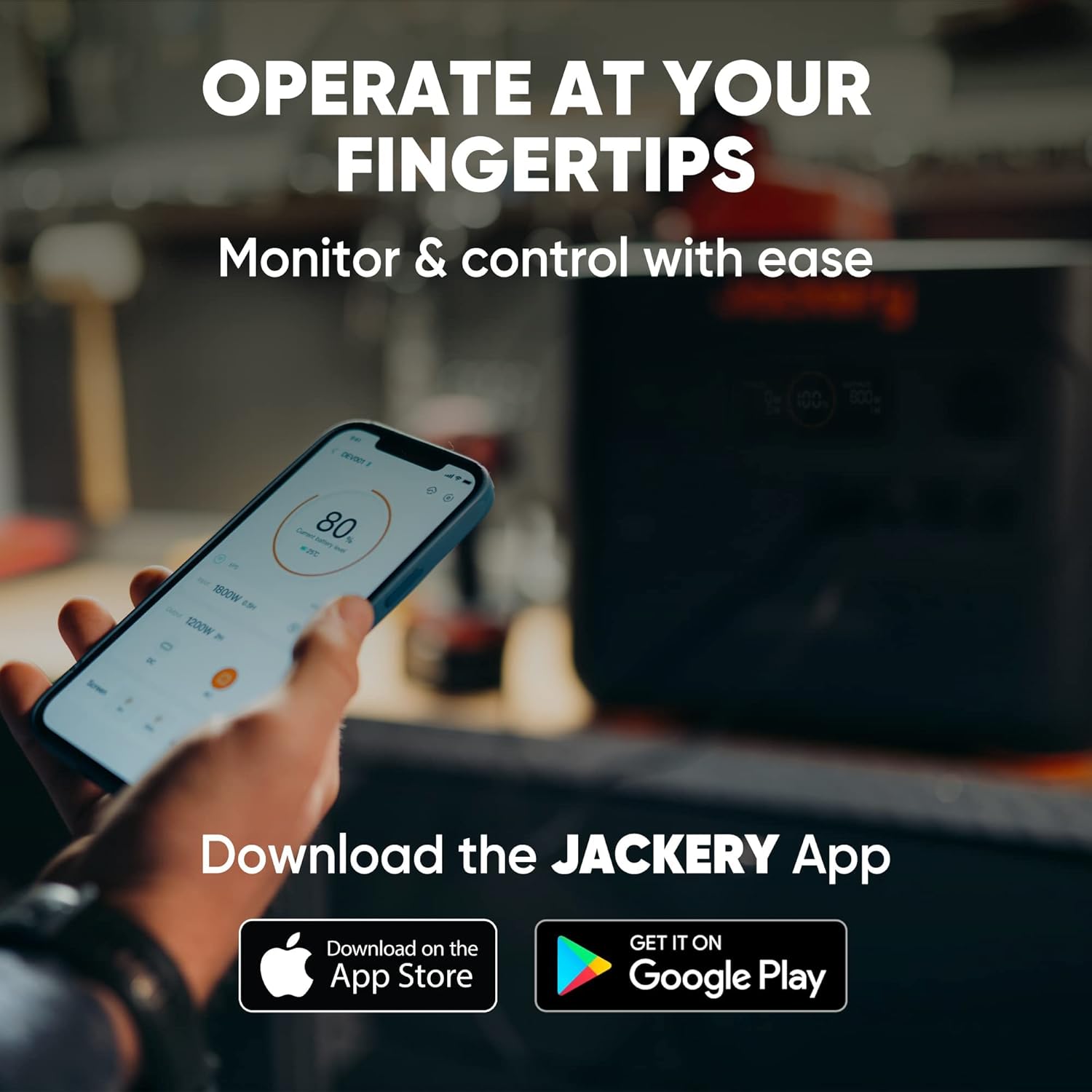 Smartphone displaying Jackery app for power station control