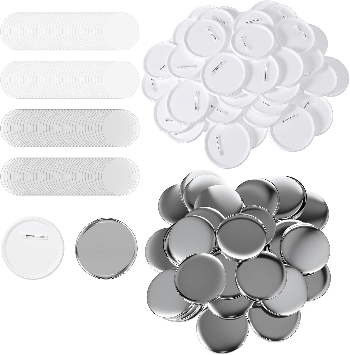 100 Sets 75mm/3 inch Button Supplies Button Parts for Buttons Maker Machine, Round Badge Blank Buttons Pins, Includes Blank Pin Back Cover, Metal Cover, Clear Film, Paper