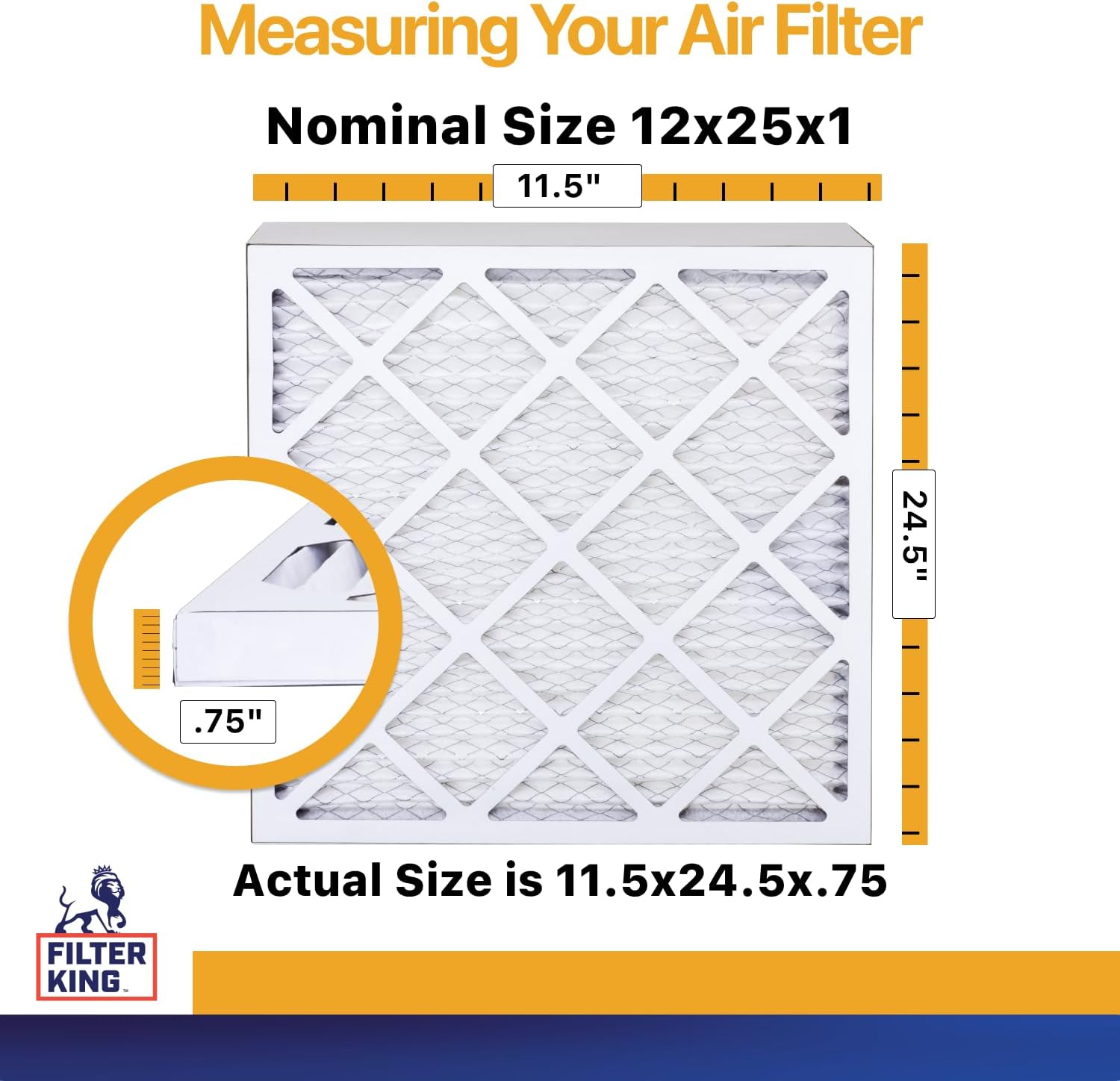 Filter King 12x25x1 Air Filter (MERV 13) (12-Pack) Dust & Allergy Control AC Furnace Filters, MADE IN USA, HVAC, Pleated, Electrostatic (Actual Size: 11.5 x 24.5 x .75)