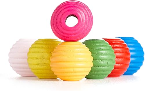 Miniatura 4 de 150 cuentas de madera de arce acanaladas redondas multicolor a granel de 0.787 in x 0.748 in cuentas de madera con agujero de 0.138 in