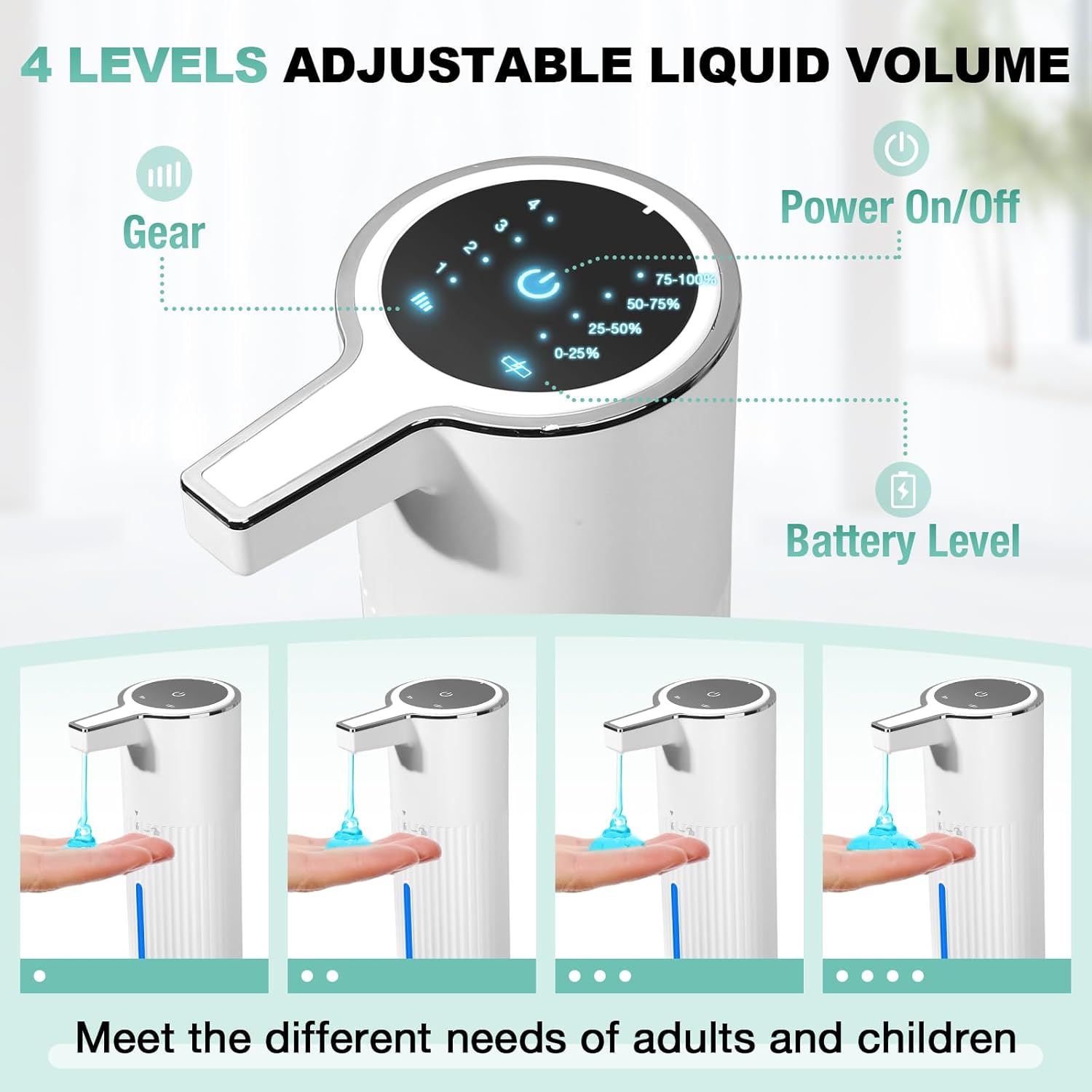 2 Pack Automatic Soap Dispenser: 14oz Plastic - Touchless 4 Level Adjustable Wall Mount White Rechargeable Electric Auto Smart Liquid Soap Dispenser Set - Bathroom Kitchen Hand Dish Lotion