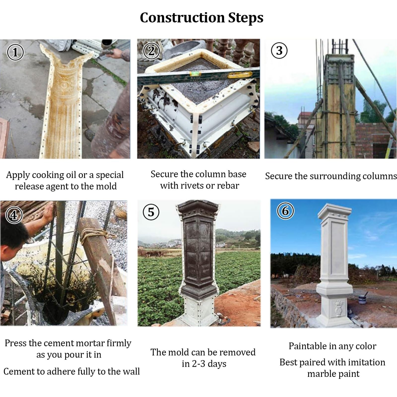 Stampi per balaustra a colonna romana da 3,5 m, decorazione architettonica rotonda per pilastro, ABS fai da te per colata di cemento, gesso e calcestruzzo