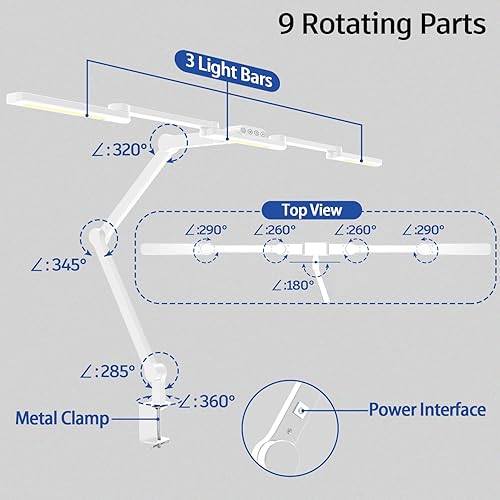 Miniatura 3 de EPABINA Lámpara LED de escritorio para oficina en casa, 41.5 pulgadas, clip blanco, lámpara de escritorio de arquitecto con abrazadera, brazo