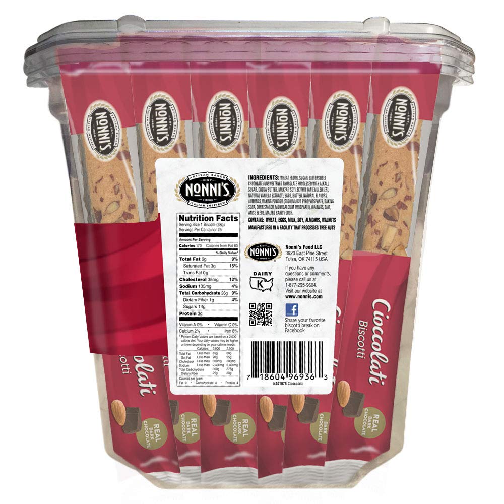 Nonni's Biscotti Value Pack with Larger Cookies, Cioccolati, 25 Count