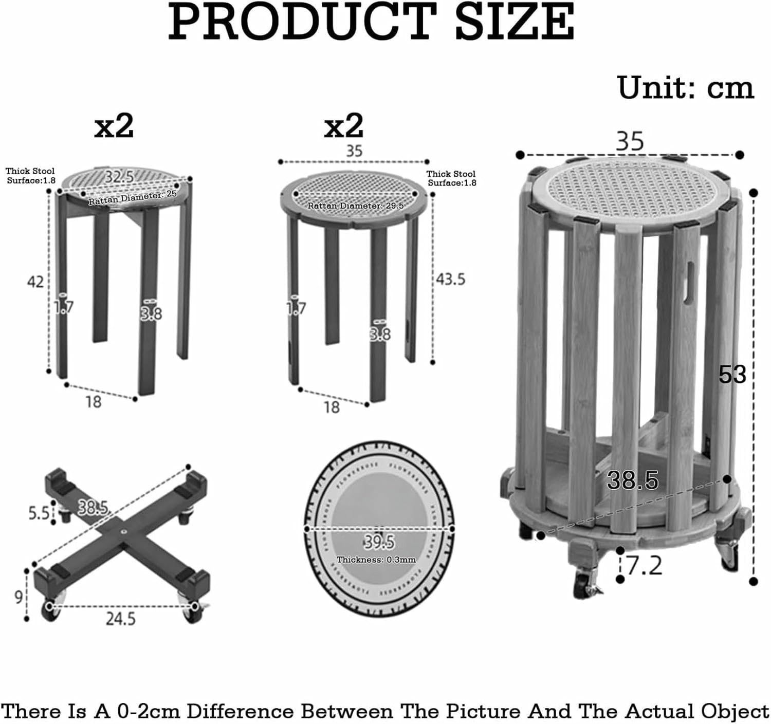 Top Stackable Round Stool,Wooden Side Table,Nesting Hidden Design,No Assembly Required for Bedroom Living Room Bar Dorm