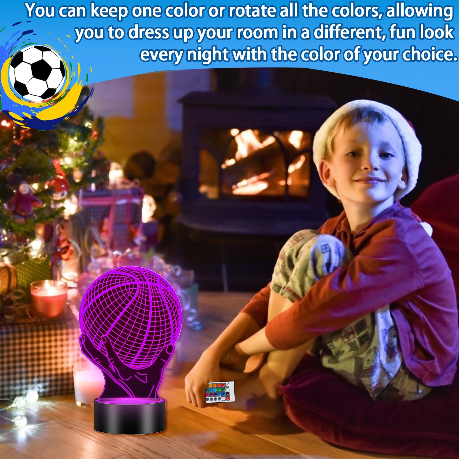 Lampe D'Ambiance Basket 3D LED DAHEYMA - Veilleuse Basket Avec Télécommande, 16 Couleurs Pour Chambre Garçon