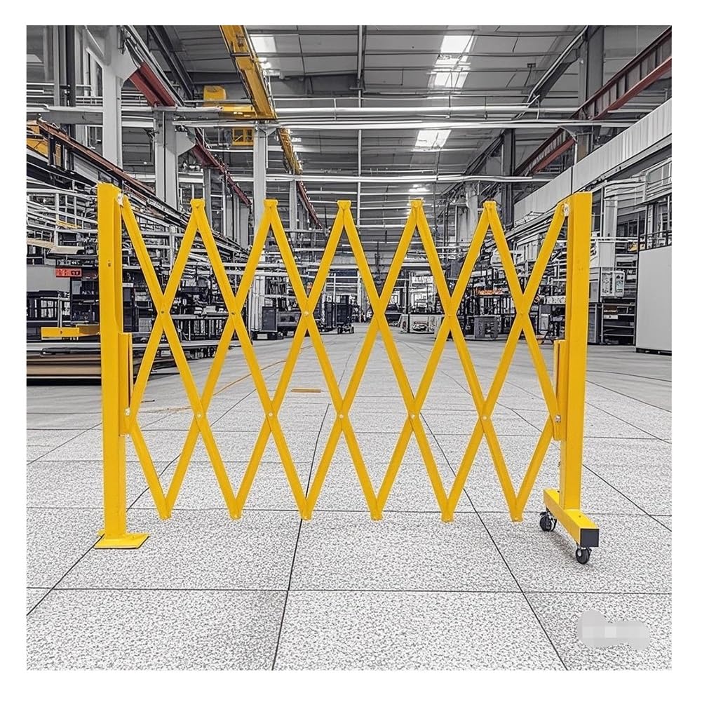 Genérico Barrera de Seguridad portátil y Extensible con Ruedas - Puerta Plegable de Control de tráfico, 3,4 x 1,3 m, Amarilla - Ideal para construcción, Control de multitudes y Seguridad.