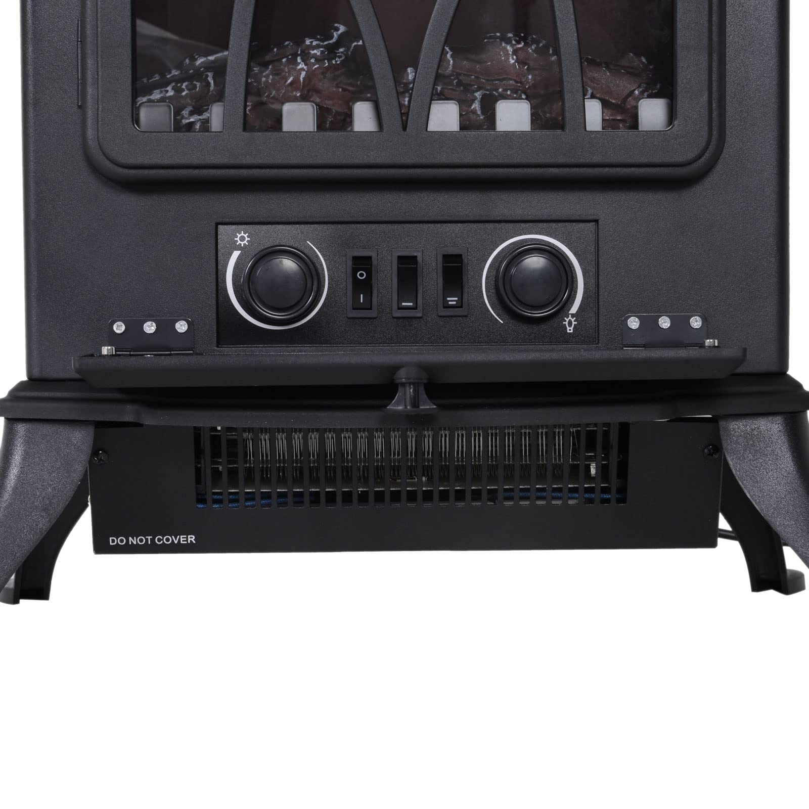HOMCOM Camino Elettrico con Effetto Fiamma Stile Retrò, Caminetto Elettrico 1000-2000W con Termostato, Protezione da Surriscaldamento e Luce Regolabile, Nero