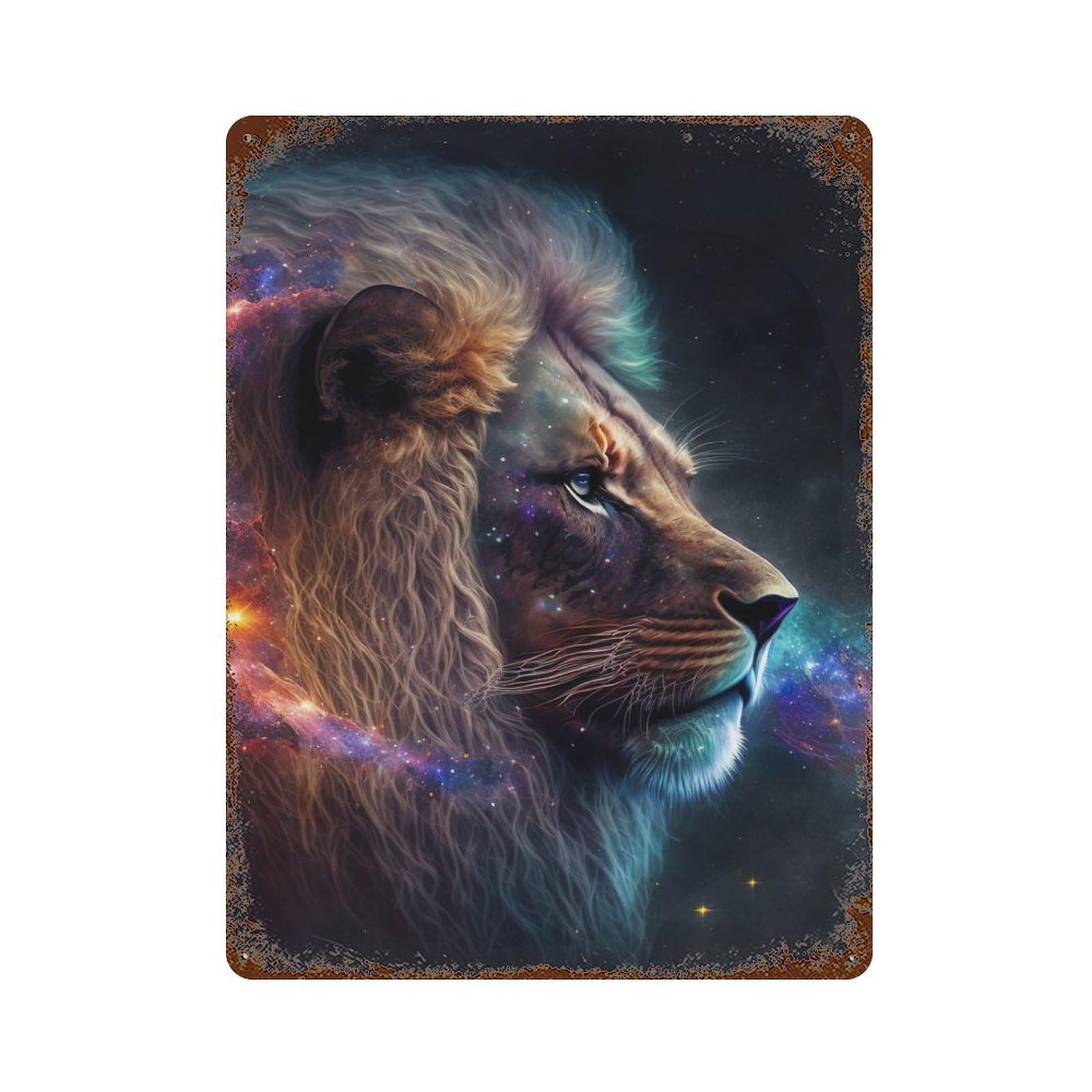Garage Style Galactic Lion Vintage Rust Metal Sign 15.7"x11.8", Retro Wall Decor for Bar And Workshop
