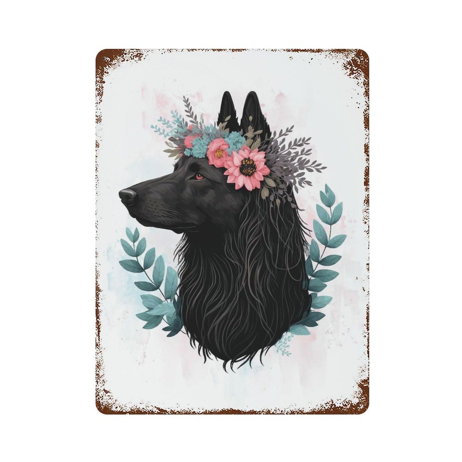 Black Sheepdog Watercolor Vintage Rust Metal Sign 15.7"x11.8", for Garage, Bar And Workshop Decor, Decorative Metal Wall Art
