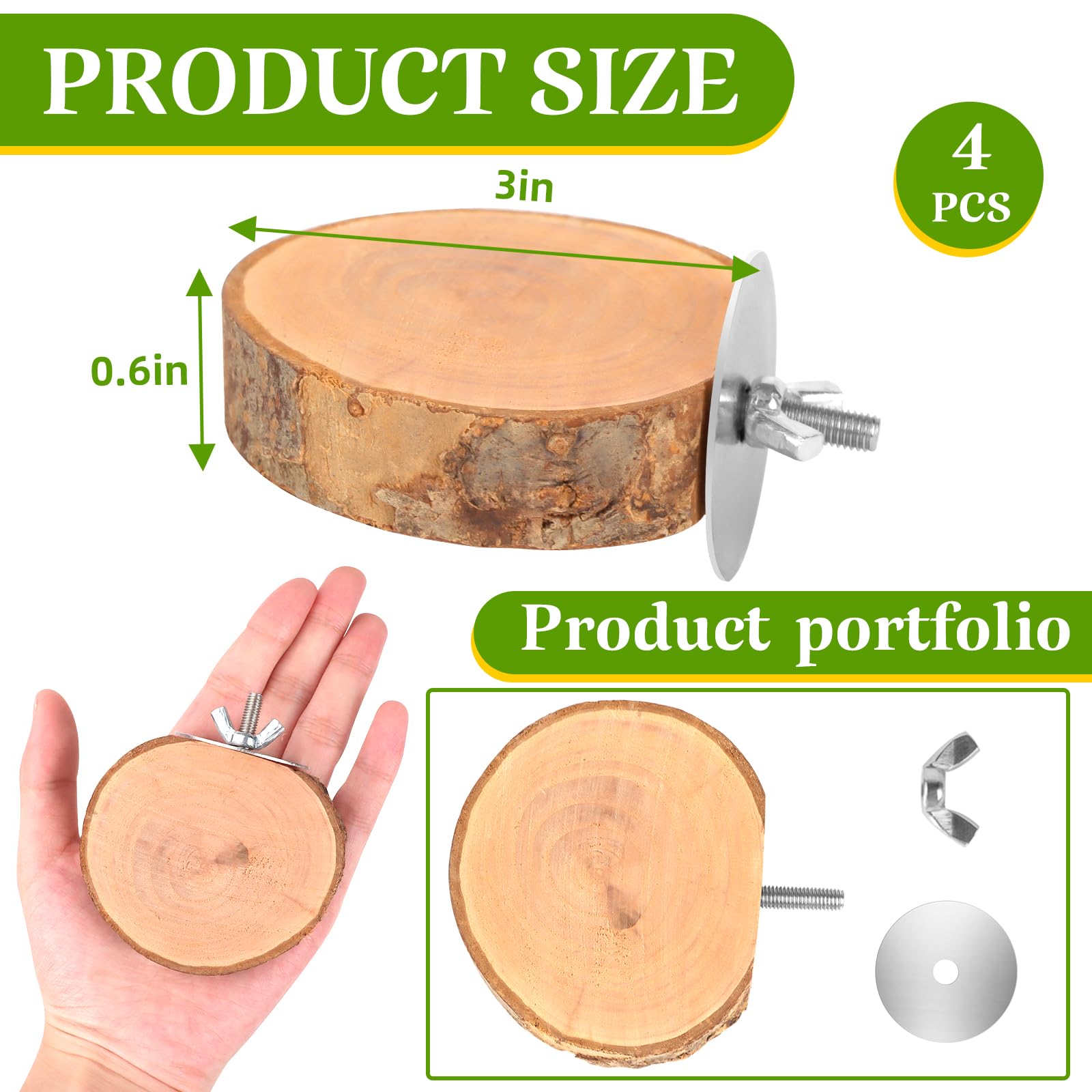 4PCS Natural Wood Round Bird Perch Platform for Cage - Parrot Perch Stand for Conures, Cockatiels, Budgies, Lovebirds, Parrotlets, Small Bird Cage Accessories - image 2