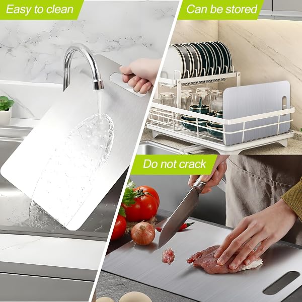 2 Pezzi Tagliere Acciaio Inox, Doppio Lato Tagliere in Acciaio Inossidabile, Antibatterico E Resistente Cucina per Uso per Carne, Frutta, Verdura - 5