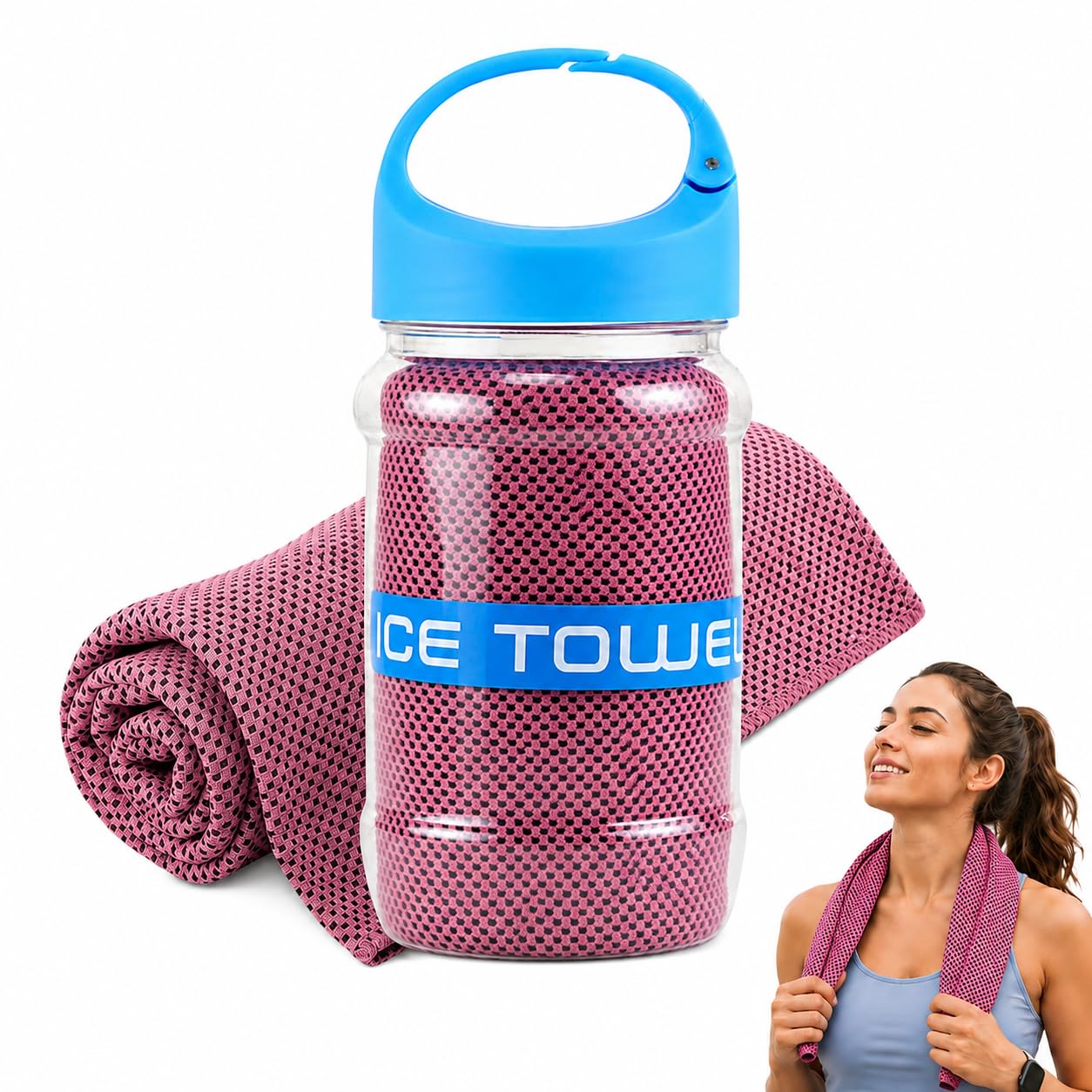 Cooling Towel,39x11.81inch Ice Cool Neck Towel,Neck Wrap Ice Towels,Breathable Quick Drying Ices Cool Microfibre Towels with Storage Bottle For Gym Workout Running Yoga Golf Camping Hot Weather