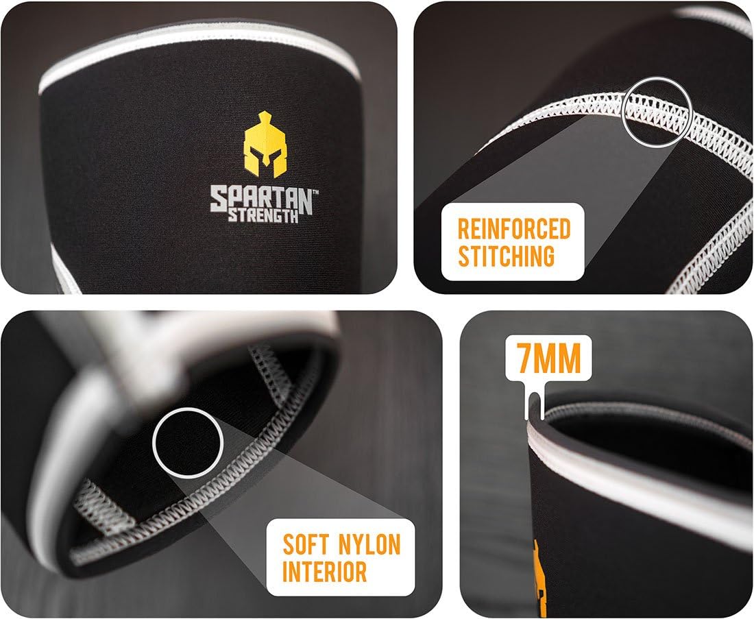 Sparthos Spartan Strength Weightlifting Knee Braces (Pair) - Support and Compression for Weightlifting, Powerlifting, Deadlifts, Other Sports - 7mm Neoprene, S - Knee Measurement 11 1/2" - 12 1/2"