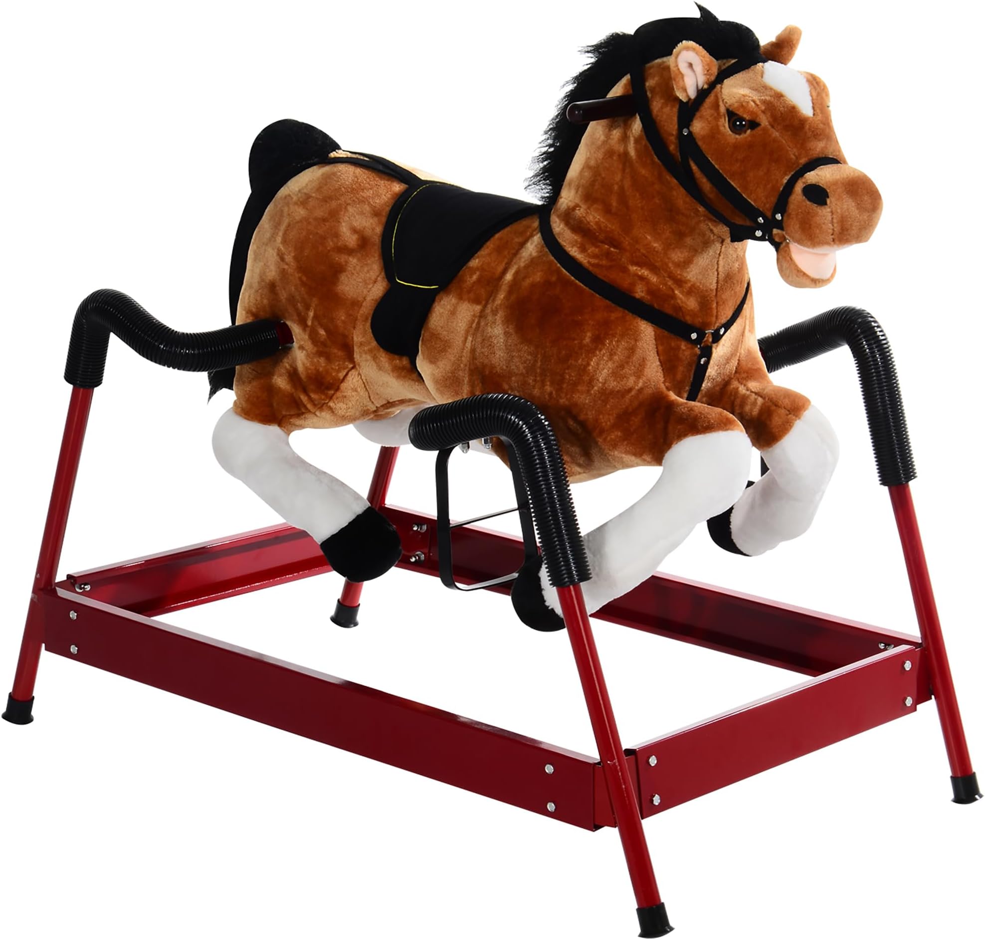 Durable Plush Toddlers Spring Rocking Horse, Bouncing Rocker Toy with Realistic Sounds