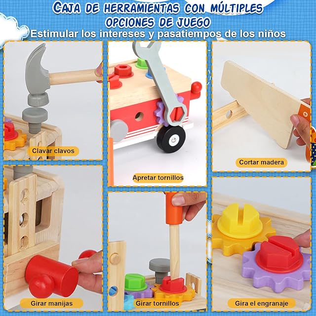 Foto 4 de 7 de Caja de Herramientas de Madera para Niños 2 3 4 5 Años, Herramientas Juguetes Montessori con 30 Piezas