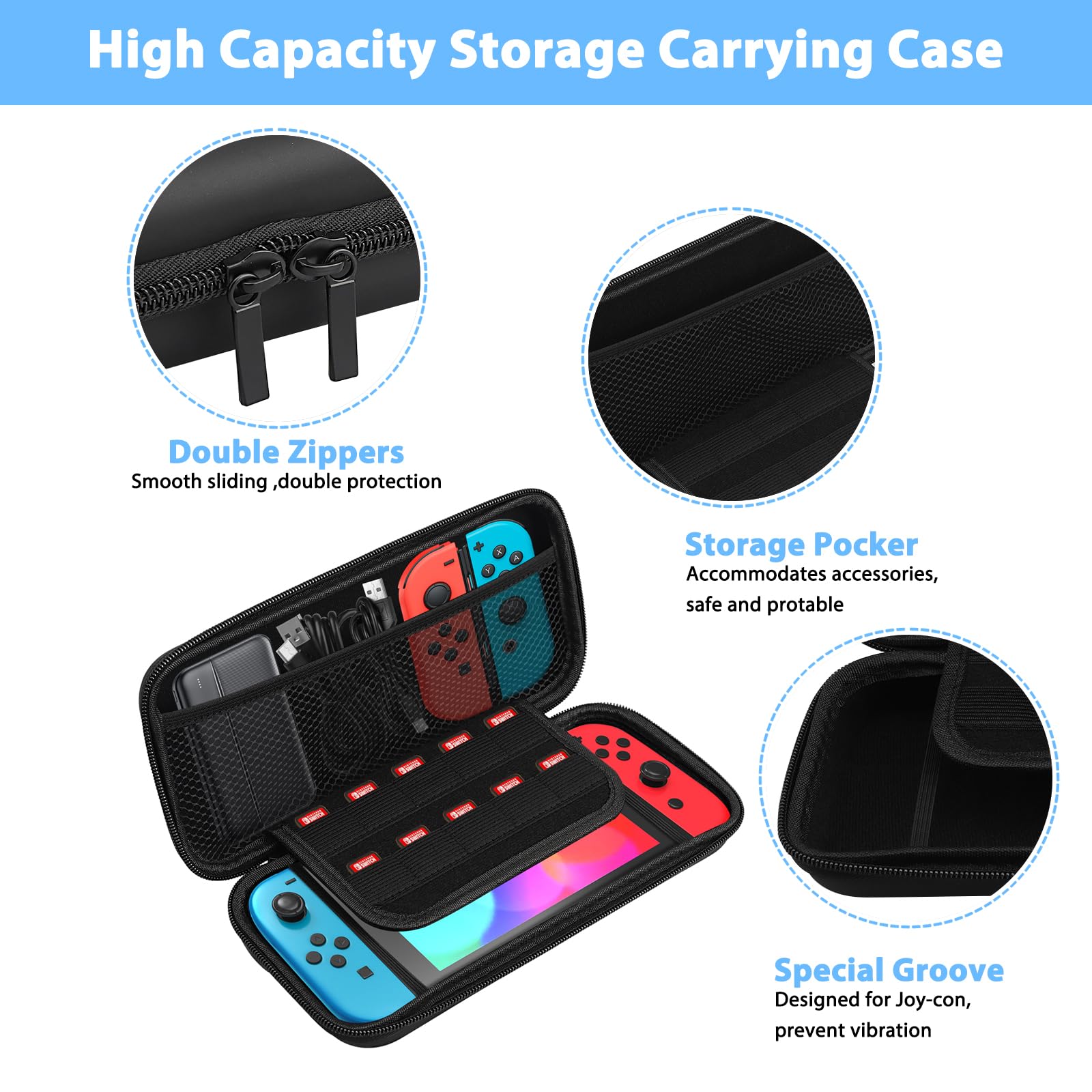 Lrocotanc Funda rígida Negra para Nintendo Switch y Switch OLED con 10 Ranuras para Tarjetas de Juego