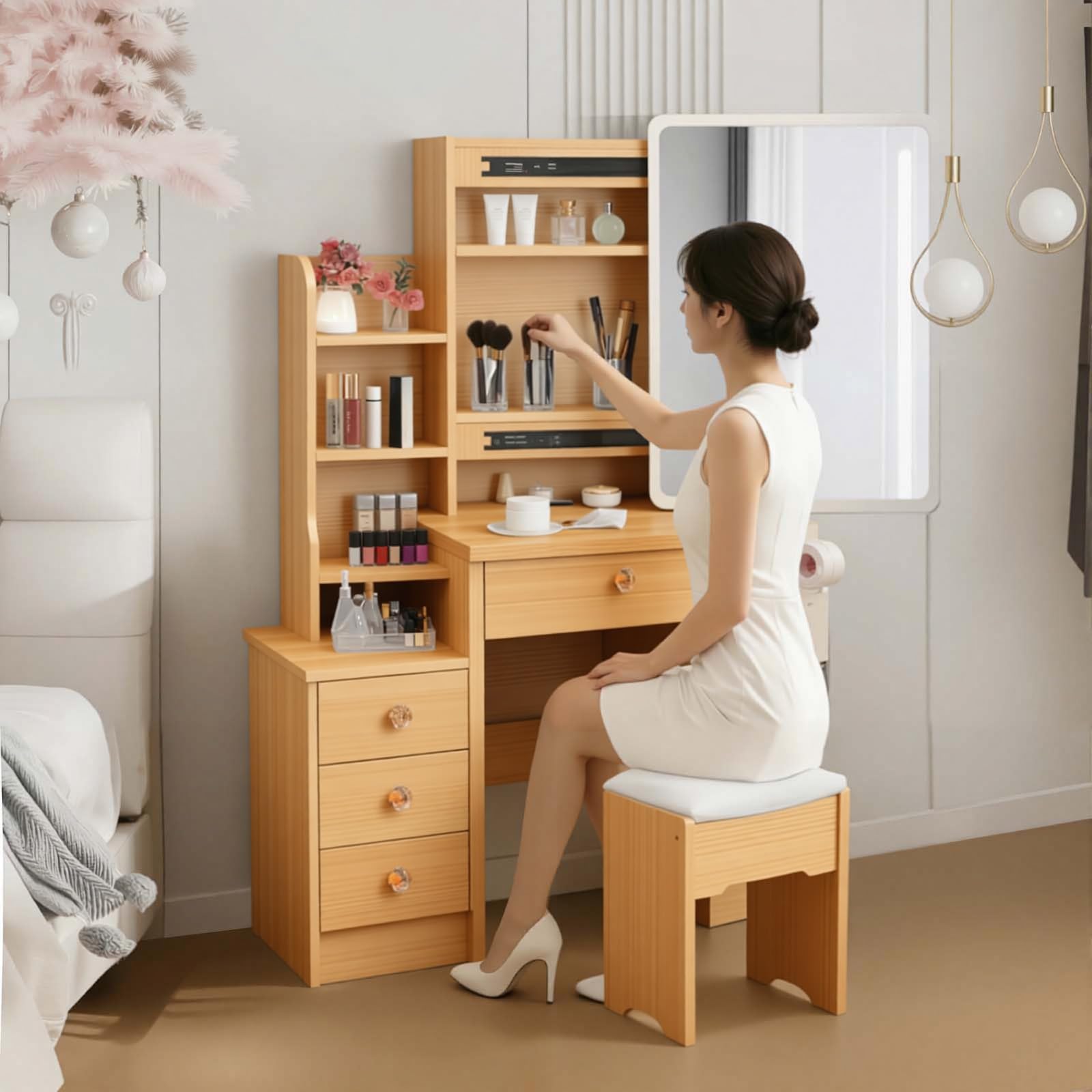 Amazon｜[GAMXTRM] ドレッサー コンパクト サイズ 130*80*36cm 鏡台 姫