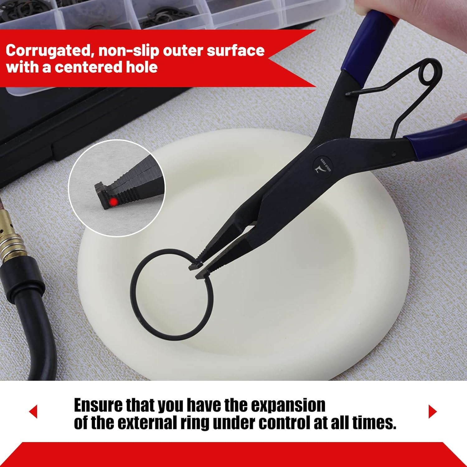 Angle Tip Lock & Retaining Ring Pliers - Spring Loaded, 9" Special Circlip Horseshoe Washer Pliers