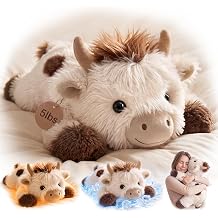 Mewaii Weighted Stuffed Animals for Adults& Kids, 23" Fuzzy Long Haired Cow with Heatable Coolable Cow Plush, 5lbs Microwavable Adjustable Removable Inner Pad, Realistic Hug Large Toy Gift