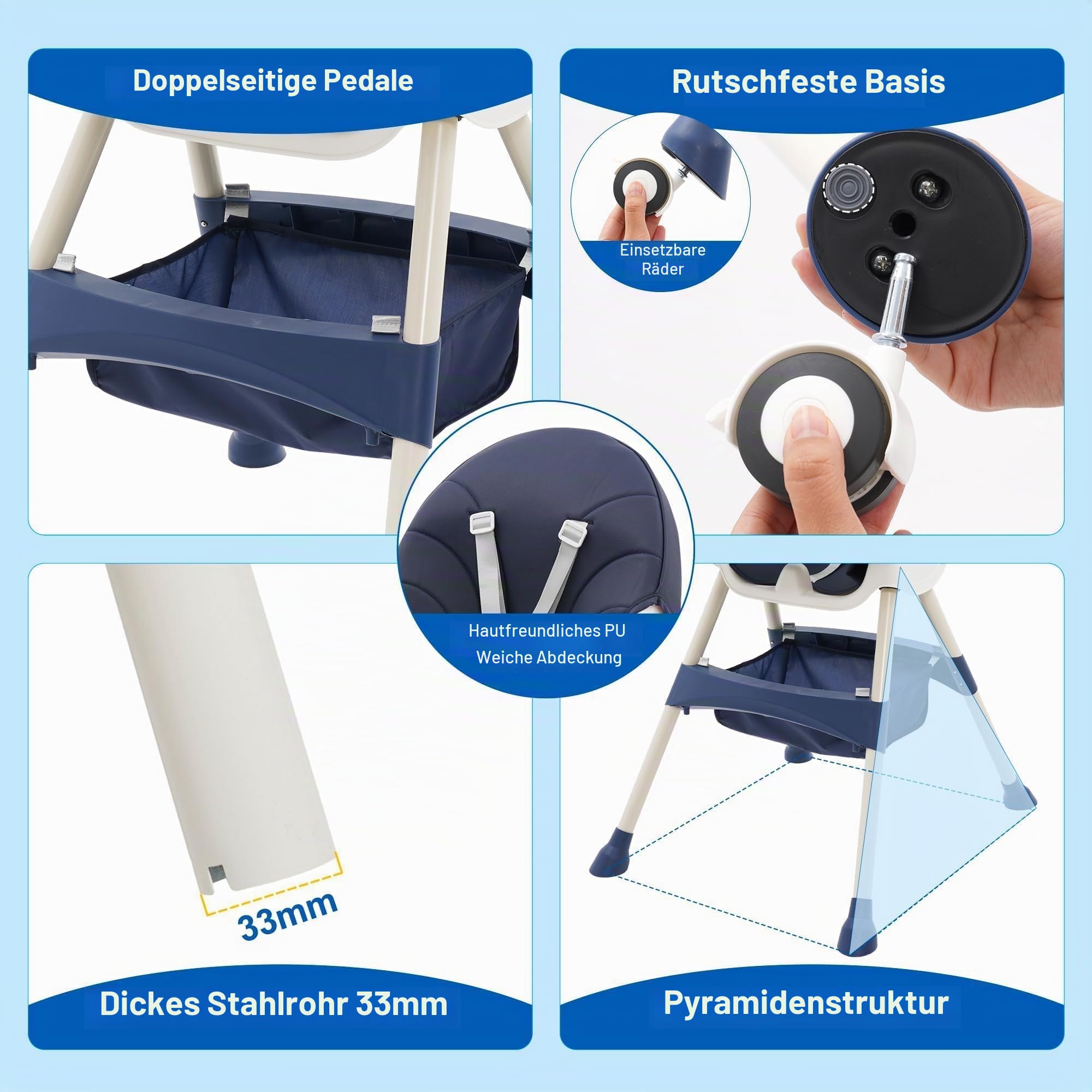 Hochstuhl Baby 5 in 1 Kinderhochstuhl mit Abnehmbares Tablett Hochstuhl Verstellbar Klappbar Babystuhl mit Liegefunktion Kombihochstuhl mitwachsend esszimmerstuhl ab 6 Monate kleinkinder (Blau)