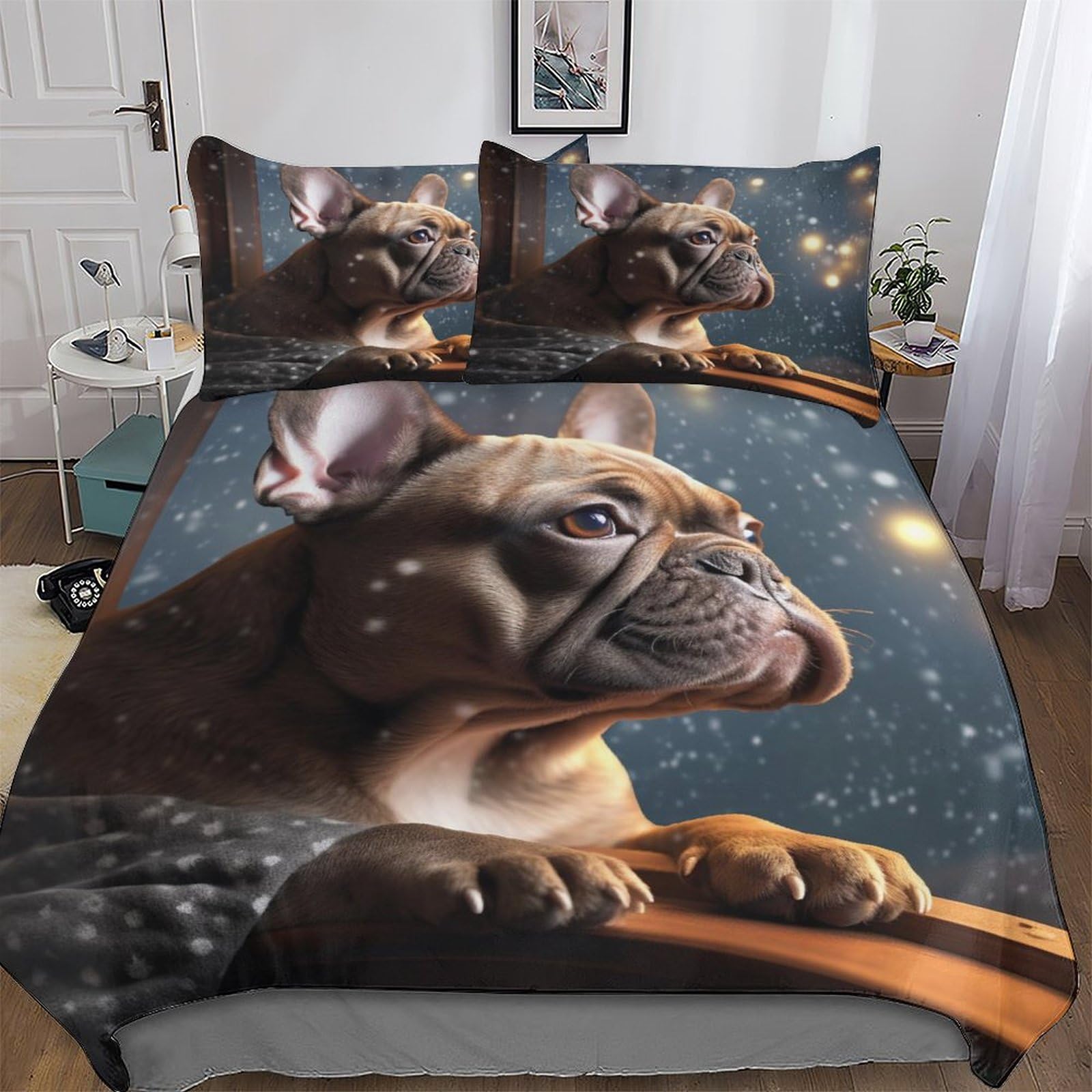 Ppzyy French Bulldog-1 French Bulldog Comforter Cover Bedding Set Kids Duvet Cover Bedspread Cover With Pillowcase Soft Quilt Cover For Youth And Adult Single(135X200cm)