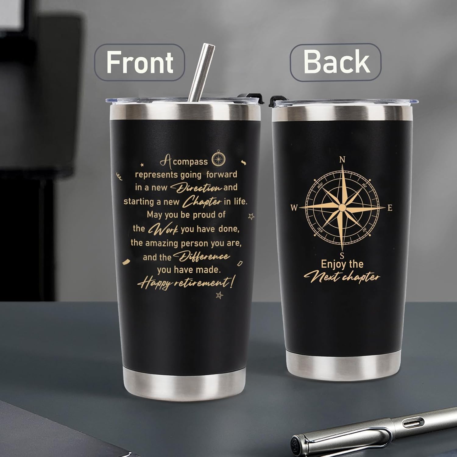 Retirement Gifts for Men 2025, 20 Oz Retired Tumbler Cup with Lid & Straw, Best Retirement Gift Set Stainless Steel Cup with Keychain & Card for Men Him Husband Teachers Boss Doctors Coworkers, Black - Image 7