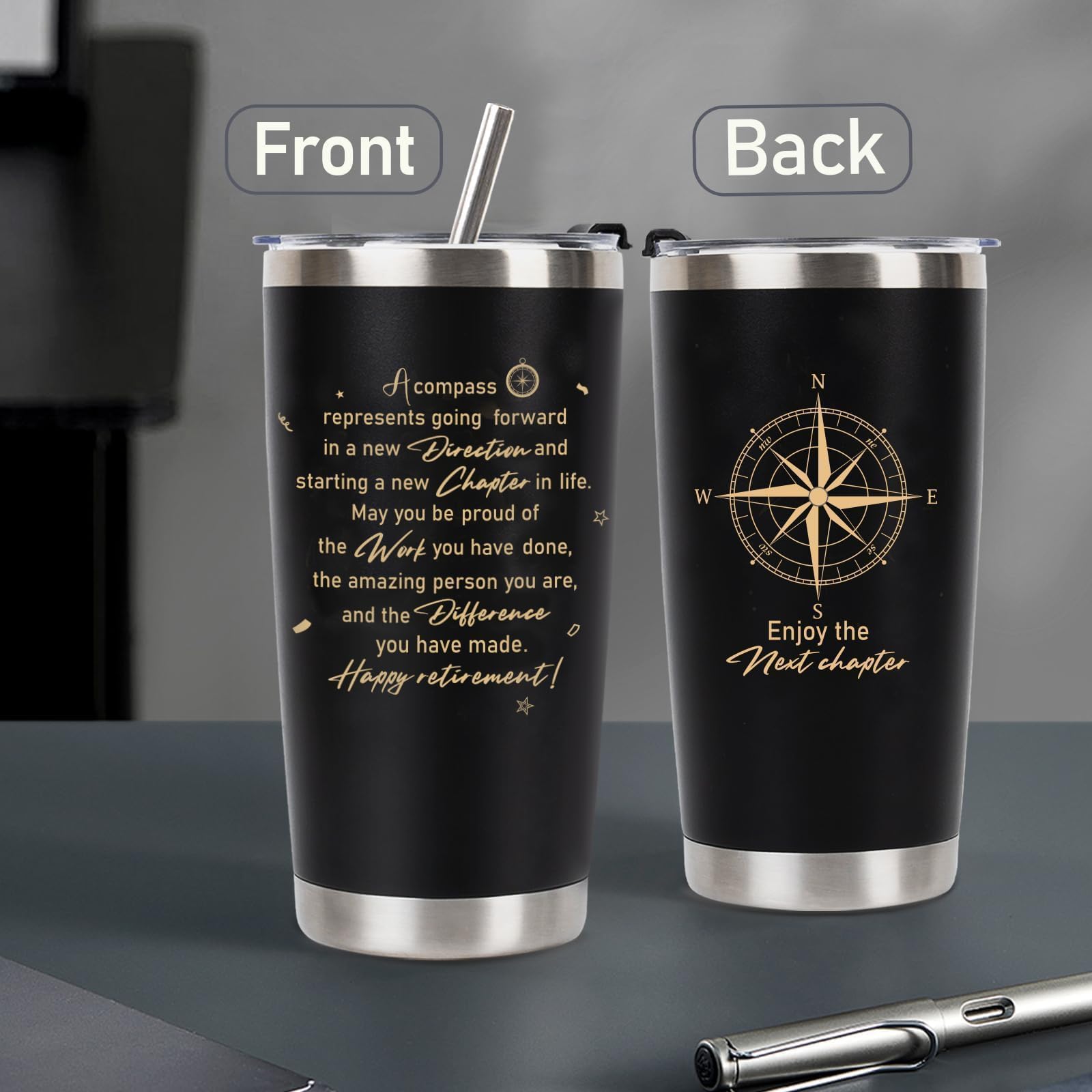 Retirement Gifts for Men 2026, 20 Oz Retired Tumbler Cup with Lid & Straw, Best Retirement Gift Set Stainless Steel Cup with Keychain & Card for Men Him Husband Teachers Boss Doctors Coworkers, Black