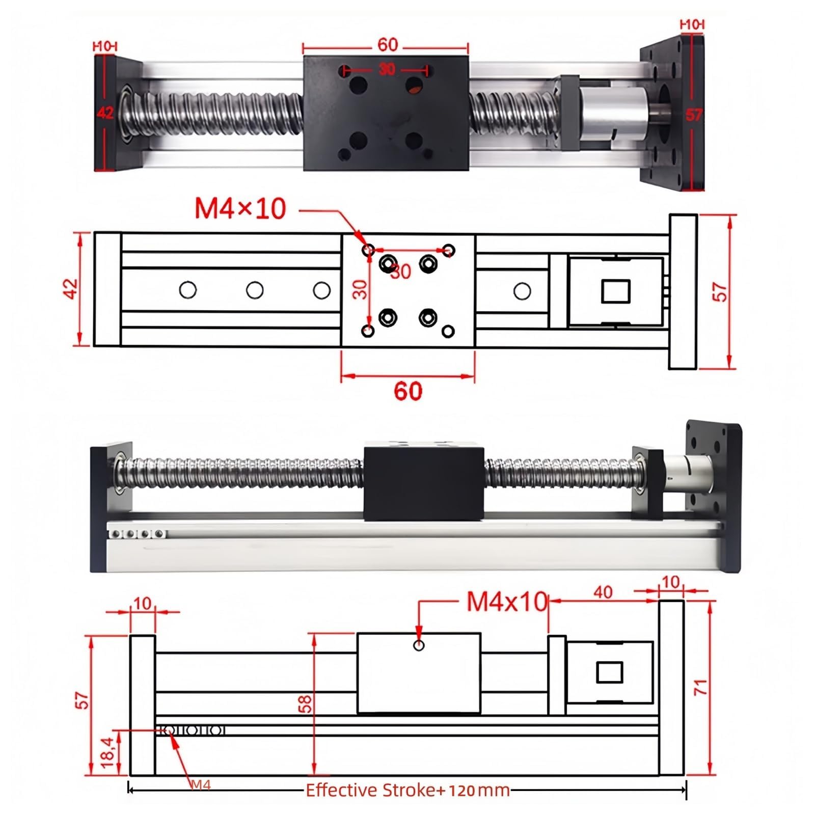 Mini CNC Mouvement Linéaire Table 300 mm Course Guide linéaire simple Vis à billes SFU1605 Charge horizontale maximale de 40 KG Pour machines d'impression 3D NEMA 17 NEMA 23