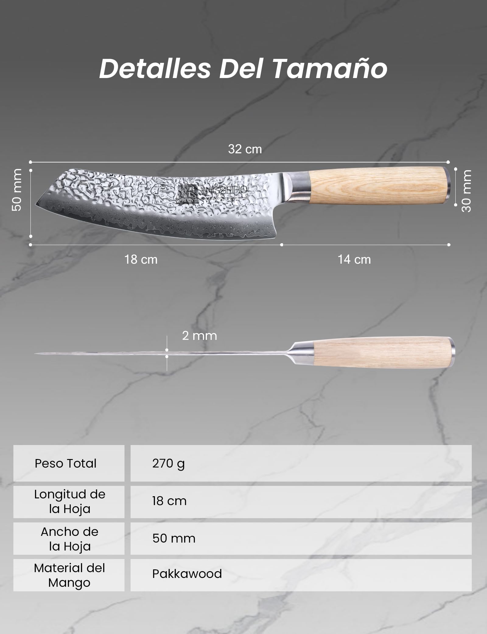 Cuchillo Santoku 18 cm, Núcleo VG-10 HRC60-62 Acero Inoxidable Damasco,Ultra-Duradero, Cuchillo de Cocina Profesional