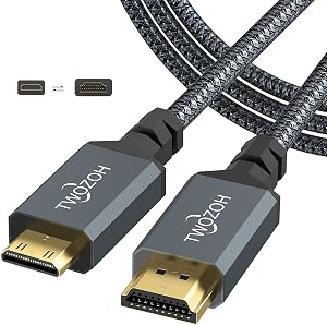 Twozoh Mini HDMI to HDMI Cable 1M, 4K 60Hz High-Speed HDMI to Mini HDMI Cable Braided Cord