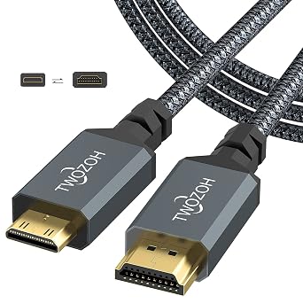 Twozoh Mini HDMI to HDMI Cable 1M, 4K 60Hz High Speed HDMI to Mini HDMI 2.0 Braided Lead