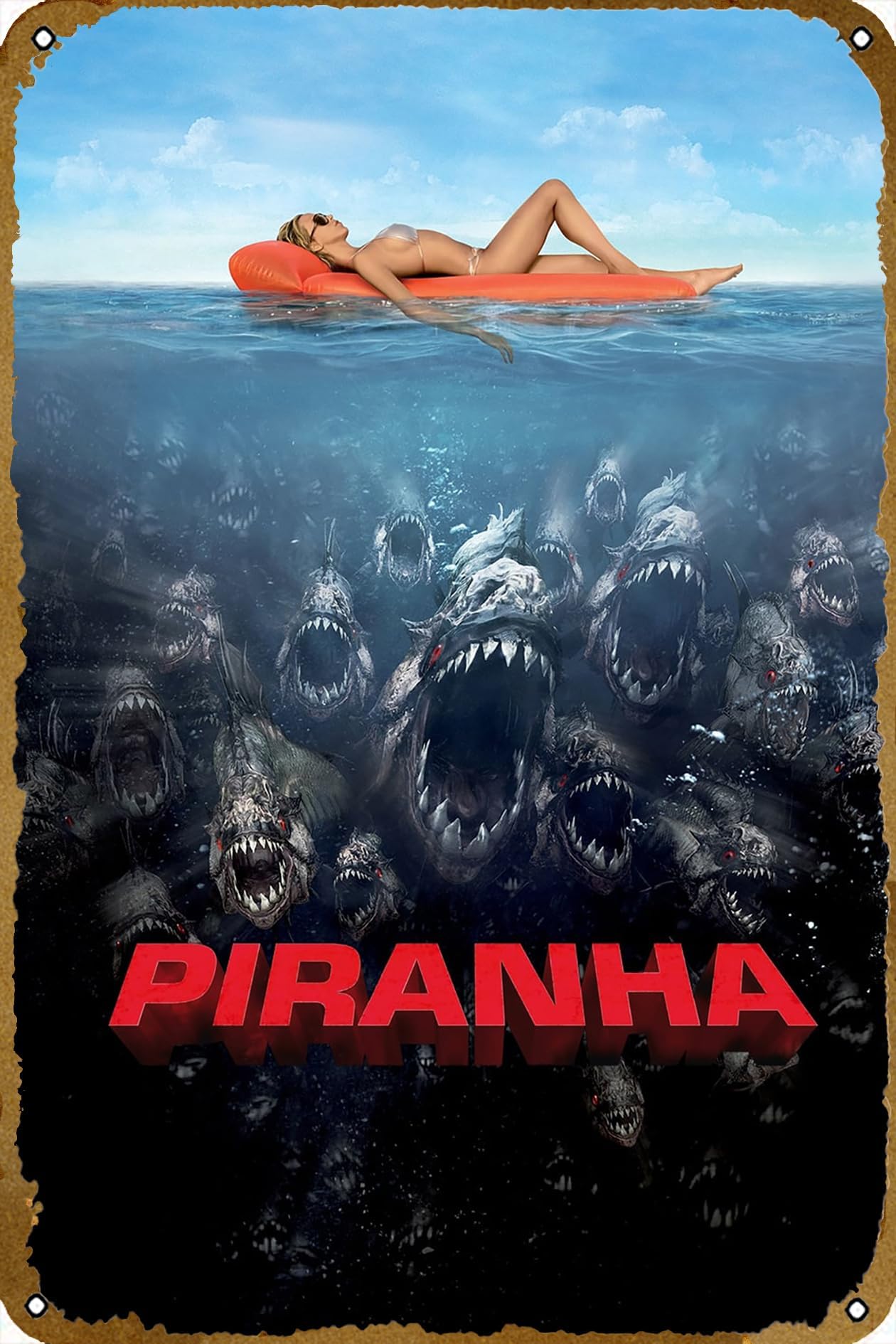 Piranha 3D (2010) Poster Retro Metal Tin Sign Film Movie Tin Signs for Cinema Bar Bedroom Room Home Wall Decor Gift 8x12 Inch