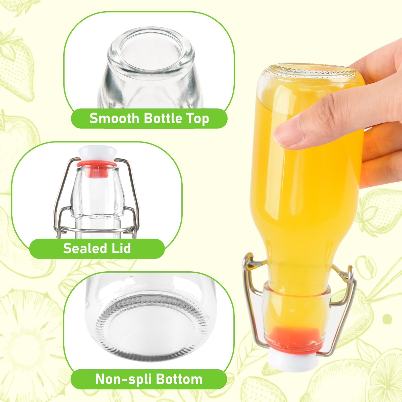 10 Stück Glasflaschen 100ml mit Bügelverschluss, Bügelflaschen Zum Befüllen, Kleine Flaschen Zum Befüllen, Glasflaschen für Öl, Essig, Saft, Limonade, Eierlikör, Sirup