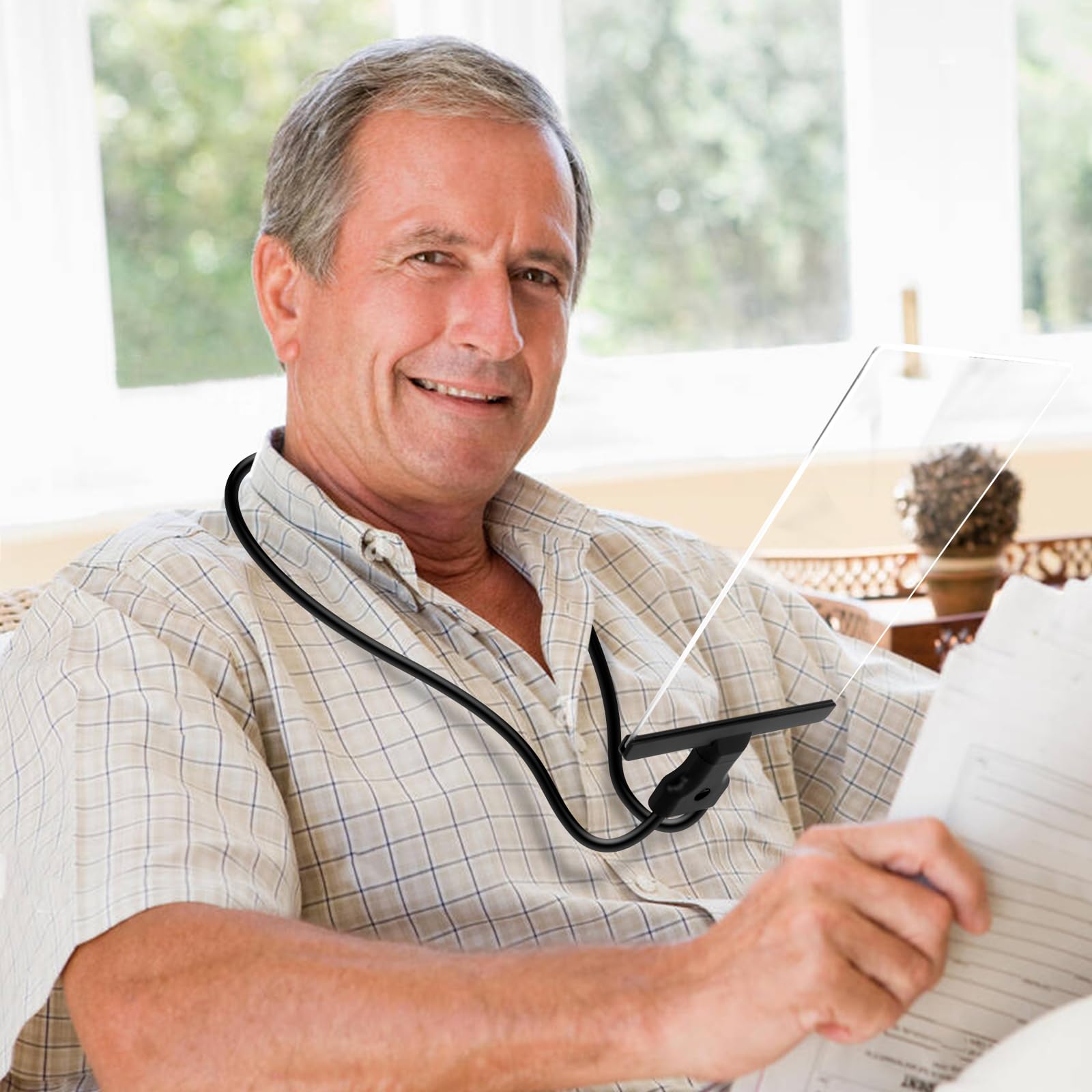 Magnifying Glass for Reading Hands Free, 5X Magnifier Loupe Seniors, Low Vision Macular Degeneration Cross Stitch, Inspection,Small Fonts,Needlepoint, Black Chest Hanging Style, 7.1''x4.7''