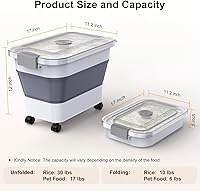Vista 4 de Contenedor de almacenamiento de arroz, contenedores de almacenamiento de alimentos plegables herméticos 20-30lbs con tapa transparente y ruedas