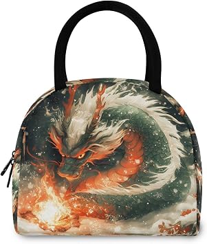 Lunch Bag Green Dragon Winter Wonderland for Women Men Insulated Lunch Box Fashion Design, Reusable Lunch Tote Bag for Picnic Work Camping