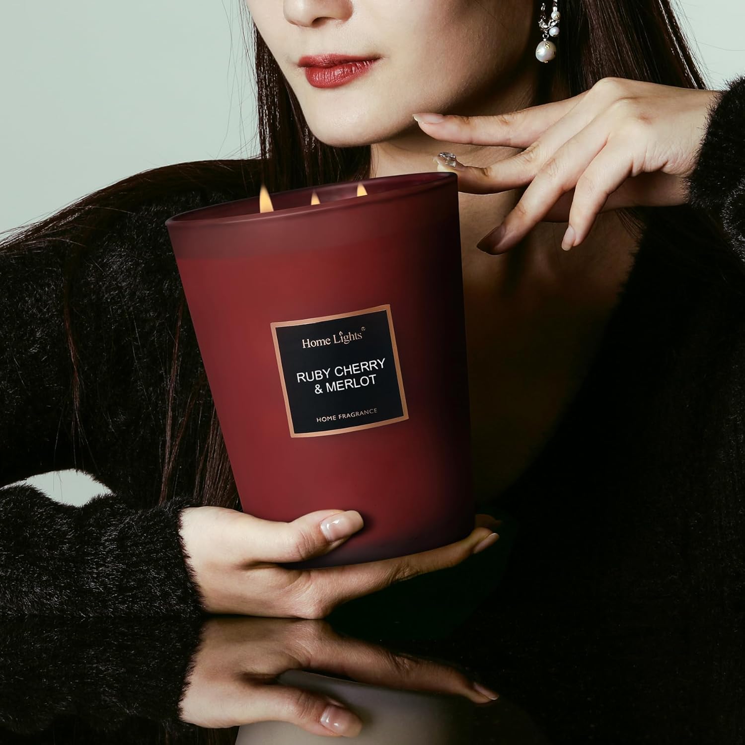 HomeLights Scented Candles - Large Jar Aromatherapy, Natural Soy Wax, 130 Hour Long Burning, Ruby Cherry & Merlot - Image 5