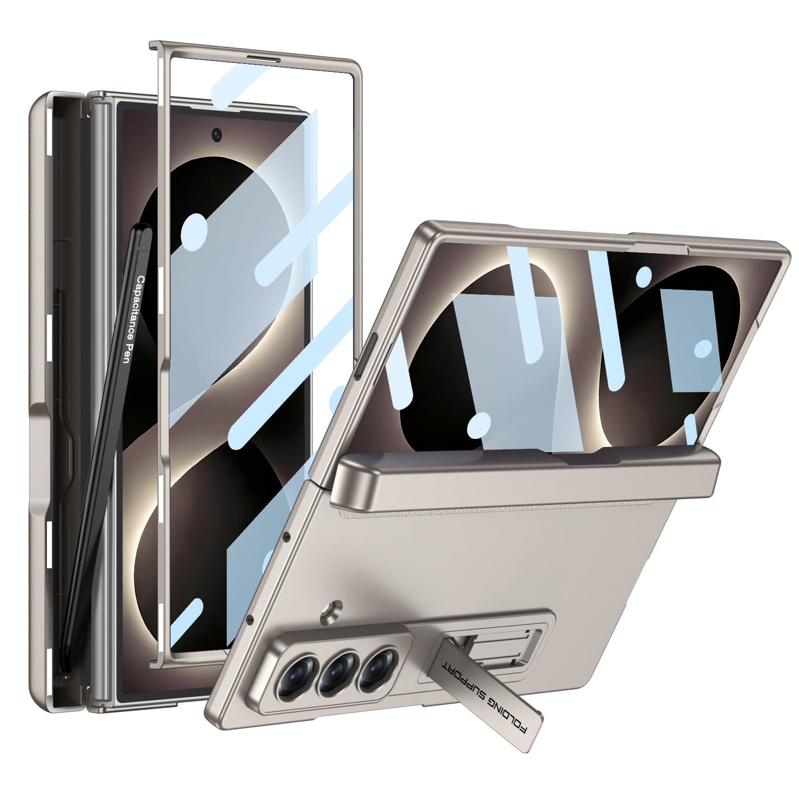 Funda para Samsung Z Fold 8 Ultra gris de PC duro esmerilado con soporte para S-Pen y bisagra