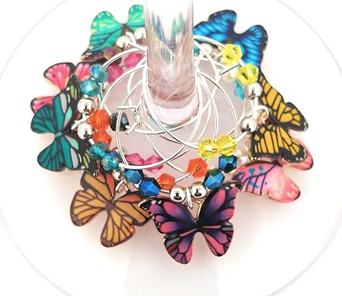 Butterfly Wine Charms For 4th Of July, Summer Party Wine Charms, Independence Day Wine Charms, Wine Glass Tag Identifiers, Butterfly Glass Marker