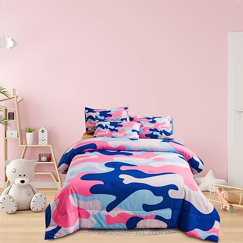 Miniatura 2 de Meeting Story Juego de ropa de cama de camuflaje, juego de edredón de camuflaje tamaño Queen con patrón colorido, 3 piezas, 1 edredón y 2 fundas de