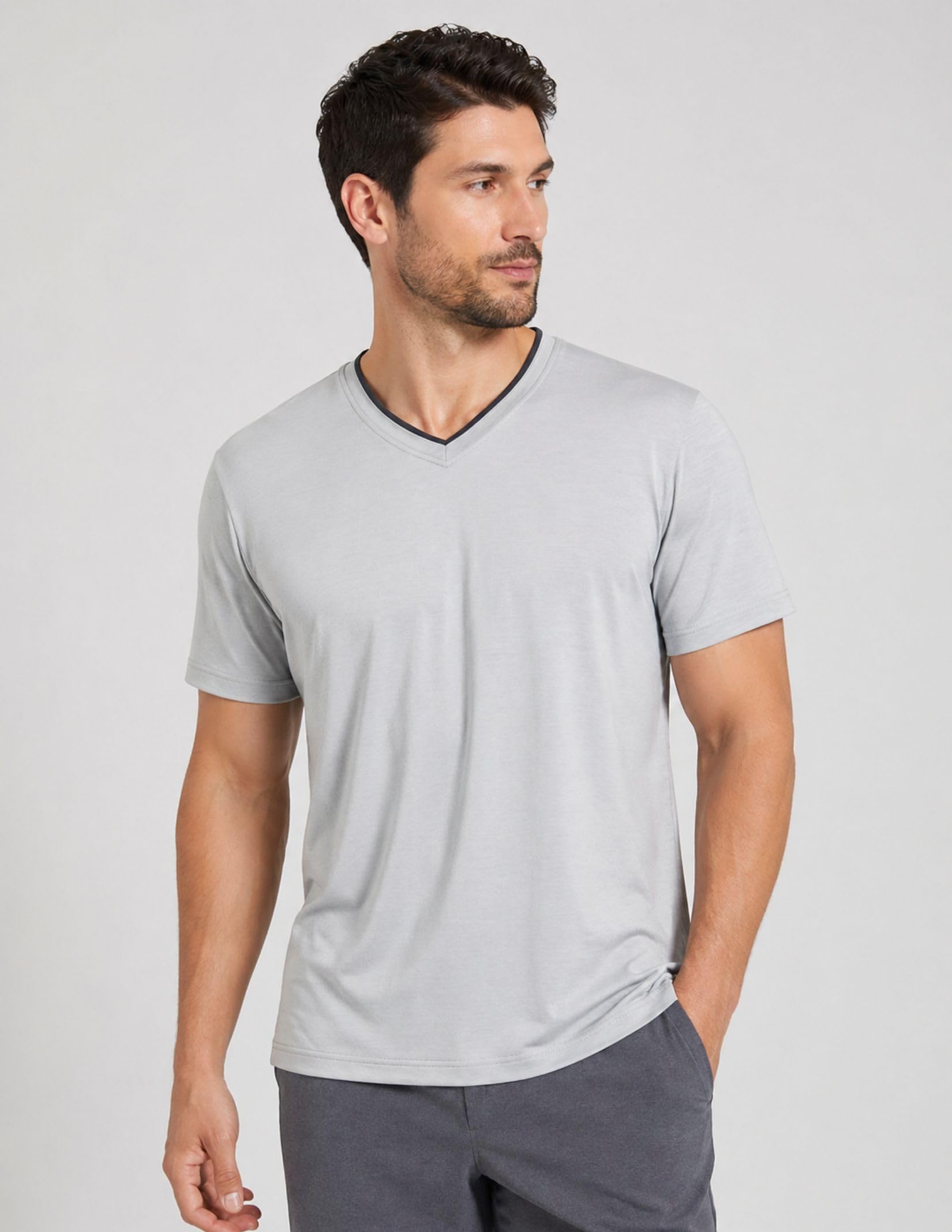 Liberty Pro Maglietta A Maniche Corte con Scollo A V A Secco T-Shirt Uomo