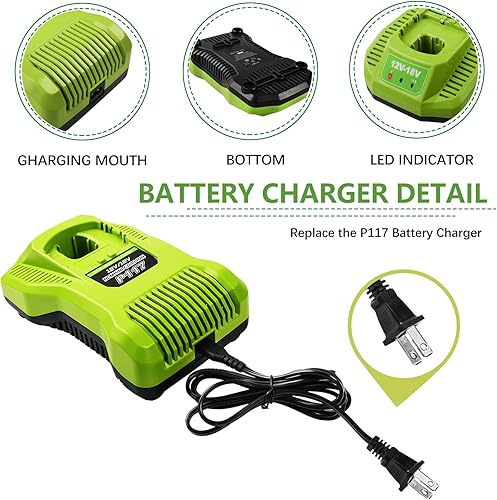 Miniatura 5 de Bonacell Paquete de 2 baterías de repuesto de 3.0Ah para Ryobi 18V y cargador combinados, compatible con Ryobi ONE+ batería de 18 voltios y cargador