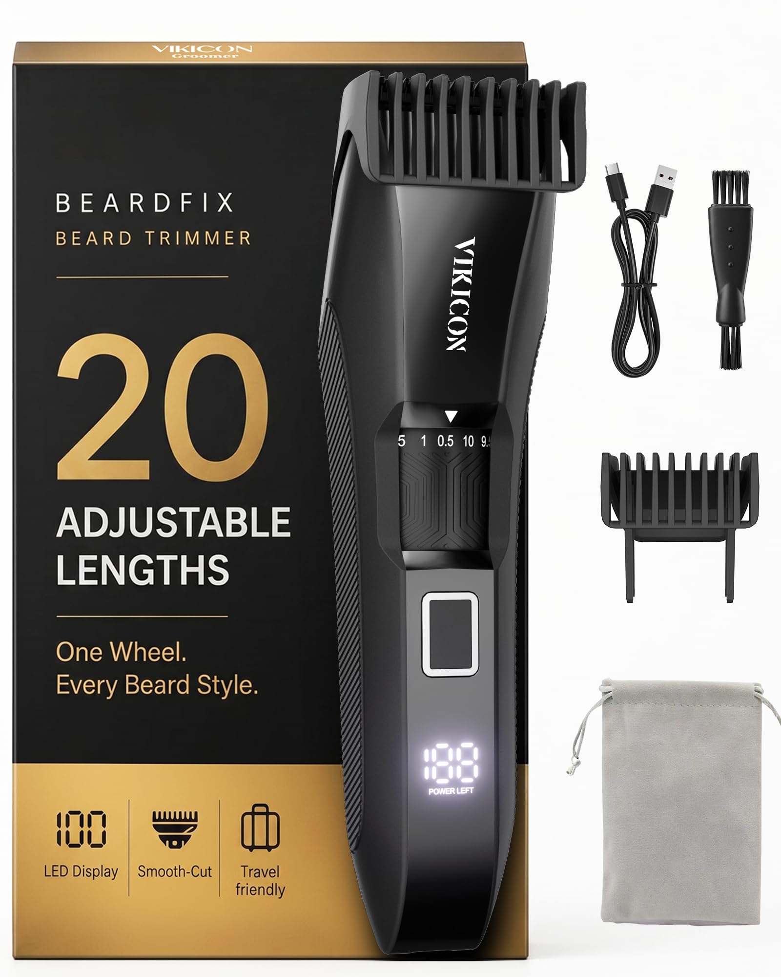 Adjustable Beard Trimmer for Men, Precision Styling with 20 Length Settings