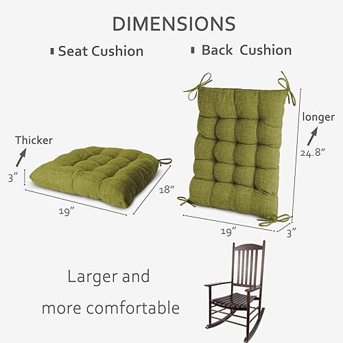 Miniatura 8 de ELFJOY Cojín extragrande para silla mecedora, de lino grueso, para respaldo y asiento, juego de 2 piezas con lazos