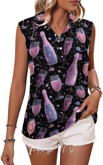 Womens Golf Shirt Sleeveless V Neck Tank Tops Wicking Tennis Athletic Polo Shirts