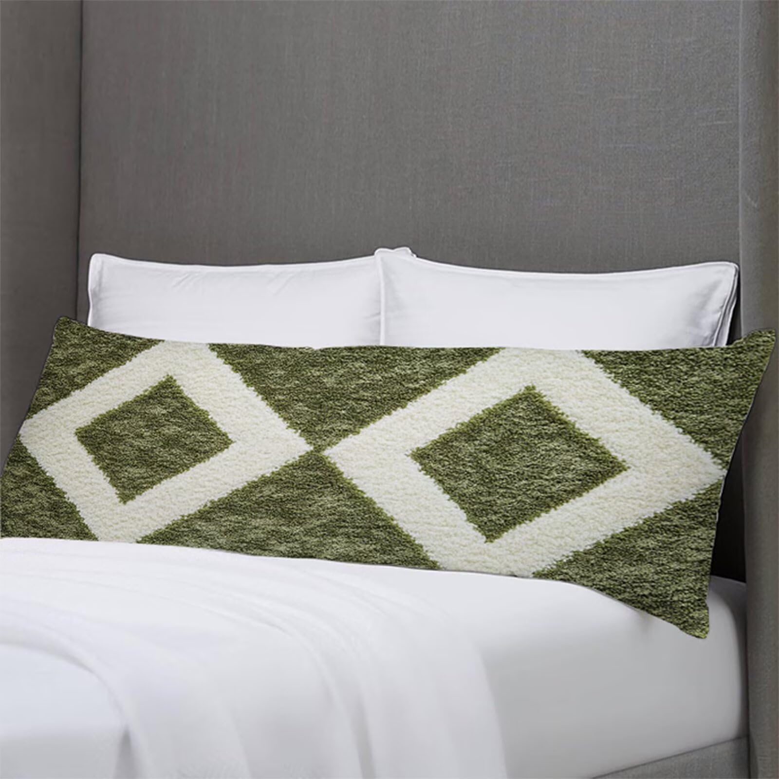 Seitenschläferkissen Bezug 50 x 150 cm Grün Kissenbezug Geometrie Muster Side Sleeper Pillow Case, Doppelseitig Drucken Samt Body Pillow Langes Kissen Seitenschläfer Schwangerschafts kissen B1-1193